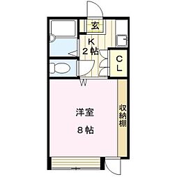 メディカルコーポII 4階1Kの間取り