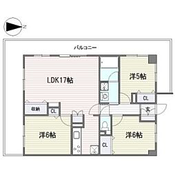 朝日プラザ小戸リバージュ 3LDKの間取図画像