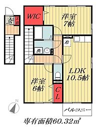 JR総武線 西船橋駅 徒歩23分の賃貸アパート 2階2LDKの間取り