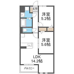 インテグレース都府楼 1階2LDKの間取り