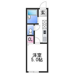 TJ山A棟 1階1Kの間取り