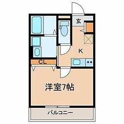 リトルキャビン 3階1Kの間取り