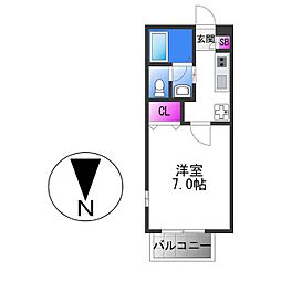 メゾンドゥナガセ2 1Kの間取図画像