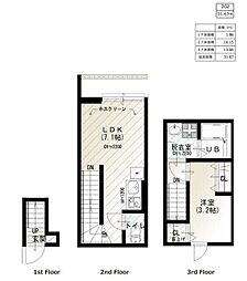ソルナクレイシア荏原町 3階1LDKの間取り