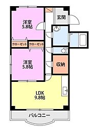 メゾンペリドット 2LDKの間取図画像