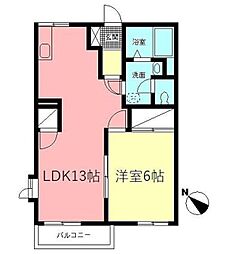 ロワール上河内II 2階1LDKの間取り