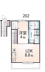 JR中央線 武蔵小金井駅 徒歩22分の賃貸アパート 2階1LDKの間取り