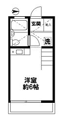 ビーンズ国立 1階ワンルームの間取り