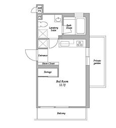 エストフルーヴ 1階ワンルームの間取り