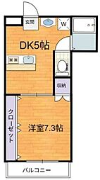 JR中央線 三鷹駅 3.5kmの賃貸マンション 2階1DKの間取り