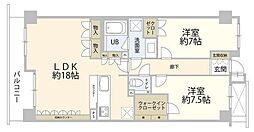 コスモ池田山公園 3階2LDKの間取り