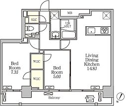 ジオエント白金台 9階2LDKの間取り
