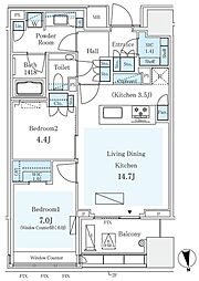 パークコート ザ・三番町ハウス 6階2LDKの間取り