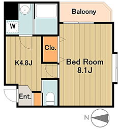 サンフィール8 3階1Kの間取り