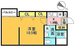 アローズ北嶺 1Kの間取図画像
