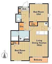 ソレイユ野津田 1階2LDKの間取り