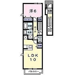 サンセール習志野 2階1LDKの間取り