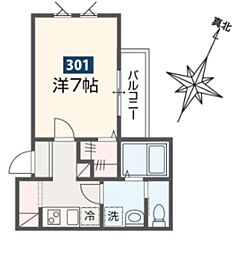 MELDIA原当麻2 1Kの間取図画像