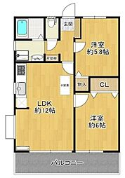 リベルテ・フェブリエ 2階2LDKの間取り