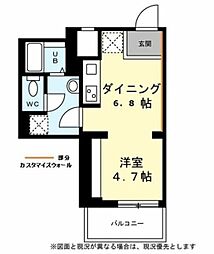 アールリエット津田沼 1階ワンルームの間取り