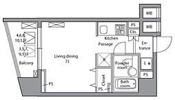 レジディア神田岩本町 4階ワンルームの間取り