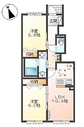 グランデ弐番館 2LDKの間取図画像
