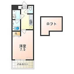 パルコート清水II番館 2階1Kの間取り