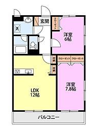 ＲＥＳＩＤＥＮＣＥ　Ｈｉｌｌ　Ｗｅｓｔ裏館 4階2LDKの間取り