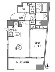 アジールコート中野坂上 1LDKの間取図画像