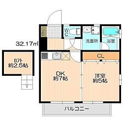 ブルーメゾン多々良Ａ棟 2階1DKの間取り