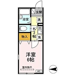 アムール 壱番館 1階1Kの間取り