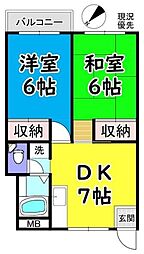 ハウス師岡 3階2DKの間取り
