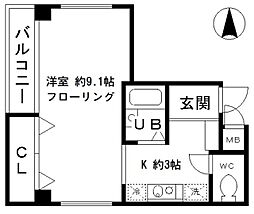 らぶにーる 1Kの間取図画像
