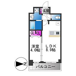 プレリス北巽駅前ラバルス 1LDKの間取図画像