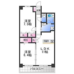 クレール北畠 2LDKの間取図画像