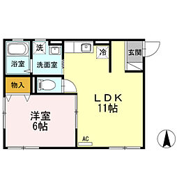 JR横浜線 相原駅 徒歩16分の賃貸アパート 2階1LDKの間取り