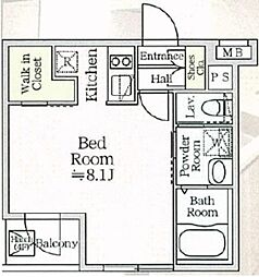 アイルプレミアム月島ドゥーエ 1階ワンルームの間取り
