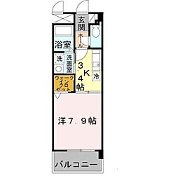 京阪本線 門真市駅 徒歩2分の賃貸マンション 3階1Kの間取り