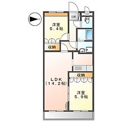 近鉄南大阪線 磐城駅 徒歩15分の賃貸アパート 1階2LDKの間取り