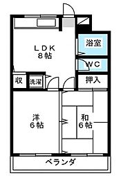 ベルヴィハウス 2DKの間取図画像