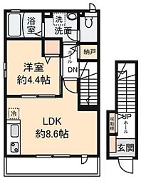 アルエット東藤沢 1LDKの間取図画像