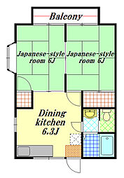 第2山治ハイツ 2階2DKの間取り
