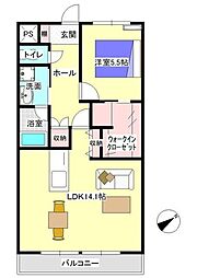 アスコットアームズ小川壱番館 1LDKの間取図画像