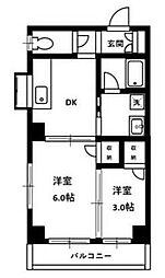 東海第五マンション 3階2DKの間取り