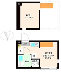 ハーモニーテラス東新町II 1階ワンルームの間取り
