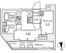 クラリティア文京湯島 10階1DKの間取り