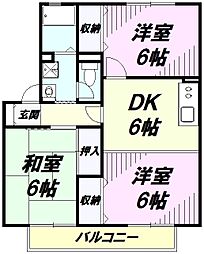 ボナール杉本 2階3DKの間取り