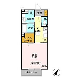 シャルムB 1Kの間取図画像