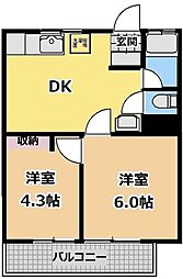 三晴マンション 2DKの間取図画像