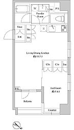 ドゥーエ日本橋浜町 4階1LDKの間取り